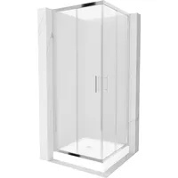 Mexen Rio quadratische Duschkabine 80 x 80 cm, Frost, Chrom + Duschwanne Rio, Weiß - 860-080-080-01-30-4510