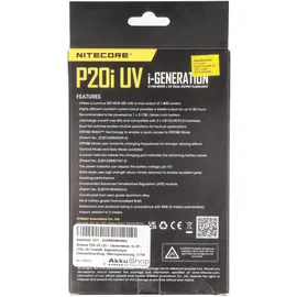 Nitecore P20i UV LED-Taschenlampe, 4x UV-LEDs, für Forensik, Begutachtungen, Dokumentenprüfung, Währungserkennung, 21700 Li-Ion Akku Typ NL2140i 4000mAh