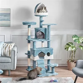 Yaheetech Kratzbaum xxl deckenhoch, Ozean-Thema Katzenbaum Ozean-Stil 184 cm, mit 3 Katzenhöhle 5 Sisalstämme 4 Plattformen, Stabiler Stilvoller Kletterbaum