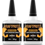 kraftprotz Sekundenkleber Set Flüssig & Gel 2× 50 g