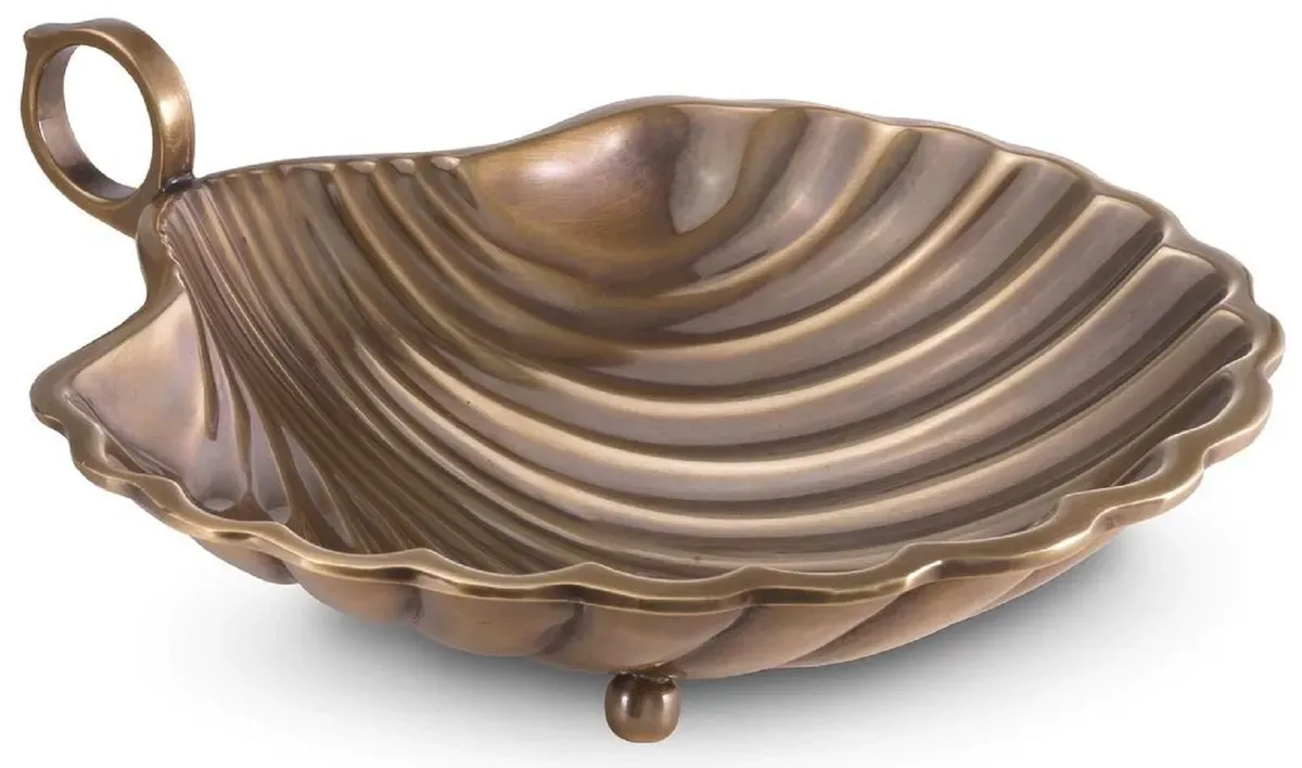 Casa Padrino Luxus Serviertablett Vintage Messing 22,5 x 19,5 x H. 5,5 cm - Messing Tablett in Muschelform - Hotel & Restaurant Accessoires - Luxus Qualität