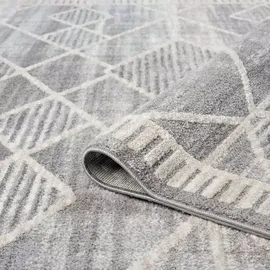 Carpet City Teppich Kurzflor Wohnzimmer - Grau - 160x230 cm Rechteckig - Raute-Muster, Meliert - 3D-Effekt - Moderne Teppiche Flachflor Schlafzimmer, Esszimmer