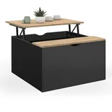 IDMarket - Couchtisch, aufklappbar, quadratisch, Elea, mit Truhe, Holz, Schwarz und Buchenoptik, Beistelltisch, Wohnzimmertisch