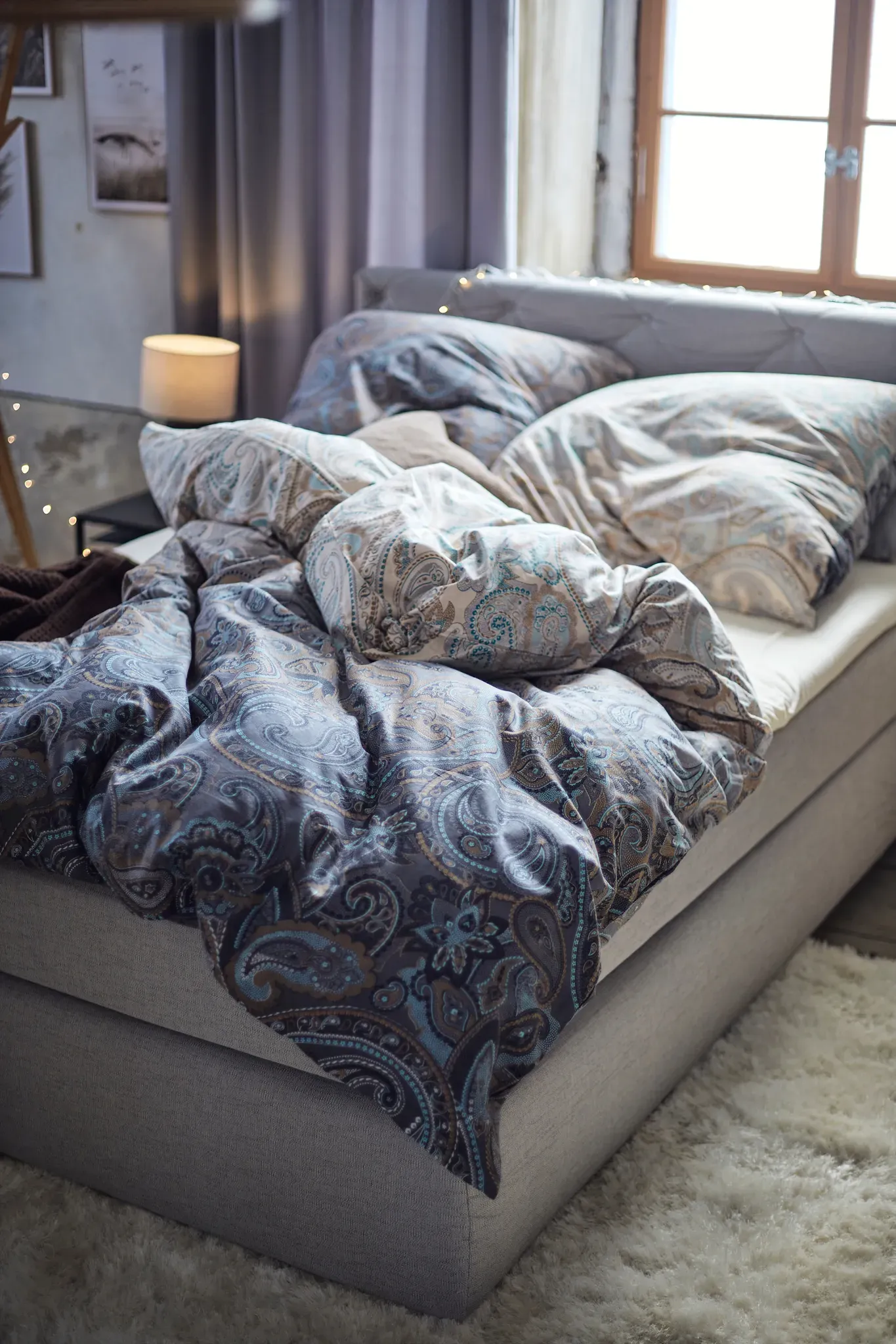 Bettwäsche WÄSCHEPUR Gr. 2, beige (champagner, royalblau, bedruckt), B/L: 155cm x 200cm, Renforcé, B/L: 80cm x 80cm, 2 Stk., Renforcé, 100% Baumwolle, Bettwäsche, Bettwäsche