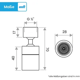 Bächlein Universal Wasserhahn-Aufsatz in Matt Schwarz mit zwei Strahlarten - Drehbarer Wasserhahn-Luftsprudler für Küchenarmaturen