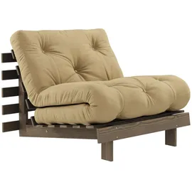 Karup Daybett KARUP DESIGN "Roots Sofa Bed, Schlafsofa, Bettfunktion, FSC-Massivholz, B: 90 cm", gelb (wheat beige), B:90cm H:85cm, Bezug: 80% Baumwolle, 20% Polyester, Daybetten, Inkl. Futonmatratze. Made in Europe, minimalistisches Design