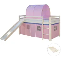 Homestyle4u Hochbett Weiß Rosa, Holz, Kinder- & Jugendzimmer, Kindermöbel, Kinderbetten, Hochbetten