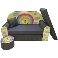 FORTISLINE - Kindersofa ausklappbar 100x60x50 cm - Kindersofa für Kinder 2in1 - Kindercouch ausklappbar - 2-Sitzer - Schlafcouch aus Schaumstoff + Hocker + Kissen - Viele Motive