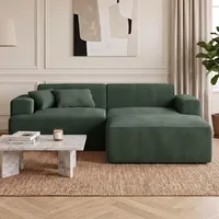 skølm Freki Cloud Couch – Sofa 2 Sitzer aus Cord in Dunkelgrün mit 2 Kissen – L-Form Eckcouch mit Hocker – Vollschaumcouch mit Federkern & Vakuum-Kompression 230 cm breit – kein Aufbau erforderlich