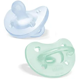 Chicco PhysioForma Silikon-Schnuller 2-6 Monate, 2 Stück, Schnuller-Set 2-6 Monate, unterstützt die physiologische Atmung und fördert die richtige Entwicklung des Mundes, hellblau