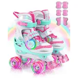 Sportneer Rollschuhe Kinder, Rollschuhe mit Seitliche Leuchtlichter und 6pcs Schutzausrüstung Rollschuhe 4 Größen Verstellbar für Mädchen, Kinder, Jugendliche, Anfänger, Drinnen und Draußen