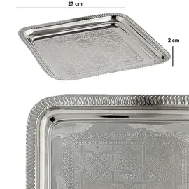 Marrakesch Orient & Mediterran Interior Orientalische Deko Tablett Serviertablett Kerzentablett Nacera Silber eckig 27cm