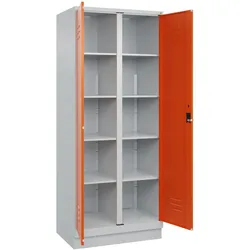 C+P Aufbewahrungs Doppel-Spind Classic PLUS, Sockel, 2 Abteile, HxBxT 195x80x50cm, Sicherheitsdrehriegel, Hellgrau/Orange von PROREGAL