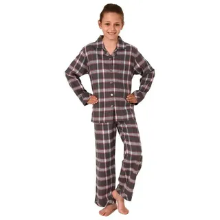 normann-wäschefabrik NORMANN Flanell Pyjama langarm Schlafanzug Karo Knopfleiste - 70120 in grau | 176
