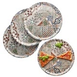 MamboCat 4er Set Pizzateller Alcazar I Ø 33 cm I für 4 Personen I große Pizzateller aus Porzellan mit mediterraner Fliesen-Optik I für Pizzen oder zum Anrichten I XL-Speiseteller, Servierplatte