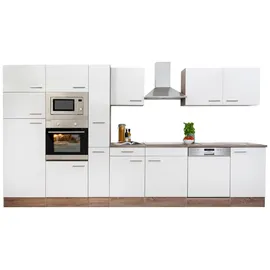 Respekta Küchenzeile ohne E-Geräte 370 cm Weiß Seidengl.-Eiche York