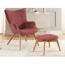 s-style möbel Lounge-Sessel Cord 71 x 96 x 86 cm Rot/Orange mit Hocker
