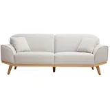 Skandinavisches Sofa aus beigem Stoff mit Samteffekt und hellem Holz 3-Sitzer FREEMA