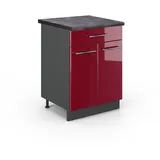 Vicco Küchenunterschrank Fame-Line, 60 cm mit Schublade, AP Anthrazit, Bordeaux Hochglanz/Anthrazit - bordeaux