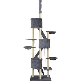 Wiltec Kratzbaum deckenhoch 233-270 cm in Hellgrau, Katzenkratzbaum mit 3 Katzenhäusern und Leitern, Katzenmöbel mit Liegemulden, Katzenbaum mit Sisal