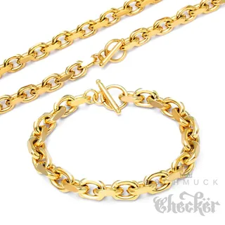 Goldenes Armband + Halskette Set aus Edelstahl massive Ankerkette Knebelverschluss