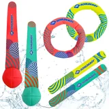MTS Sportartikel Schildkröt Diving Set Neopren, 6er Tauchset, 2 Tauchbälle, 2 Tauchringe, 2 Tauchstäbe Wasser-/ Tauchspielzeug für Kinder Wasserspielzeug mit Sandfüllung
