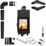 KRATKI MBN Rechter Eck Kaminofen 10 kW Ø200 Set für Montage - Schwarz