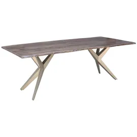 MASSIVMOEBEL24.DE Baumtisch Akazie 180 x 76 x 90 cm grau lackiert/silber matt