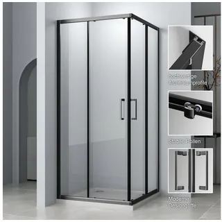 Hopibath Eckdusche 80x80 90x90 Duschkabine Eckeinstieg Schwarz, BxT: 80x80 cm, 5mm Sicherheitsglas, Doppel Schiebetür, 100x100, 100x80, 90x90, 80x80, 75x75, 100x75, 75x80, Rechts-und Links montierbar schwarz 80 cm x 185 cm x 80 cm
