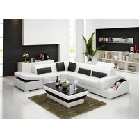 Xlmoebel Ecksofa Modernes Ecksofa mit USB-Anschluss aus Leder Wohnlandschaft Eckcouch, Hergestellt in Europa weiß
