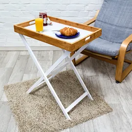 Relaxdays Tabletttisch Holz & Bambus 72 cm braun