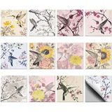 CHGCRAFT 36 Stück Kolibri-Blume Fliesenaufkleber 10x10cm Wandfliesenaufkleber, Wasserfest, Selbstklebend, Zum Aufkleben, Fliesenaufkleber Für Küche Und Badezimmer Wandkunst-Dekor