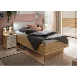 Bett WIEMANN "Kiruna, Made in Germany, formschön und stilvoll", braun (eiche, nachbildung, champagner), B:109cm L:216cm, Betten, in Komforthöhe mit 4-facher Liegehöhenverstellung