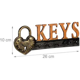 Relaxdays Schlüsselbrett 10 x 26 x 3 cm Orange/Schwarz