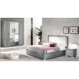 Xlmoebel Komplettschlafzimmer Italienisches Schlafzimmer-Set aus Holz mit Nachttischen, (4-tlg., Bett + 2x Nachttische + Kleiderschrank), Hergestellt in Europa grau