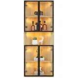 Merax LED Eckvitrine 62×32×160 cm, Glasvitrine mit gehärteten Glastüren, Sammlungsvitrine & Bücherregal in Eichenoptik