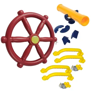 LoggyLand Zubehörset für Spielturm Lenkrad + Fernrohr + 4 Handgriffe Sparset Bunt