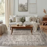 Topfinel Vintage Teppich 160x230cm Boho Kurzflor Teppich Waschbar rutschfest Weicher Schlafzimmer Teppiche für Wohnzimmer Esszimmer Büro Grau Groß Carpet Orientalischer
