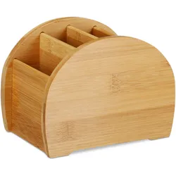 Relaxdays Stiftehalter Bambus, 4 Fächer, natürliche Optik, Stiftebox, Schreibtisch Organizer für Büro-Utensilien, natur
