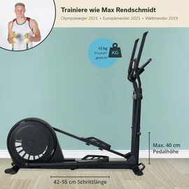 Skandika Crosstrainer Carbon P20-R | Ellipsentrainer für Zuhause, verstellbare Schrittlänge, 23 Programme, App kompatibel, bis 135 kg, Schwungmassensystem