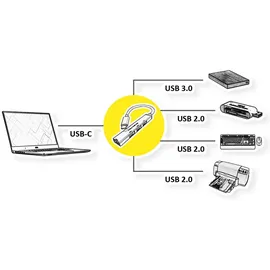 Roline USB 3.2 Gen 1 Hub, 4fach, Typ C Anschlusskabel