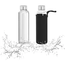 Relaxdays Trinkflasche Schwarz/Silber/Transparent 0,5 l