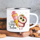 Wandtattoo Loft Kindertasse mit Namen und Eule Motiv, Emaille Tasse Kinder mit Namen, Tasse Kinder, Kindertasse personalisiert, Trinkbecher Kinder, Schulkind Tasse mit Namen, Camping Tasse Kinder