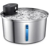 FIVAVA Katzenbrunnen Kabellos Edelstahl 3.2L Trinkbrunnen für Katze Kabellos,Katzen Trinkbrunnen Sensor Cat Fountain 3 Modi Katzenbrunnen für Katzen Super LeiseTransparentes Fenster 2 Filter