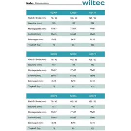Wiltec Lenkrolle 75mm mit Kunststoffrad, Bremse und Anbauplatte Transportrolle bis 75kg leiser Lauf Möbelrolle Laufrolle Möbel-Lenkrolle