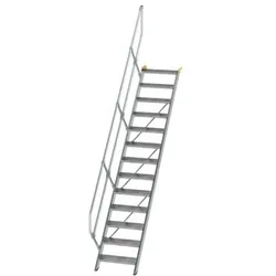 Alutreppe 13 Stufen, 45°, Breite 600mm, einseitiger Handlauf, Stufentiefe 240mm