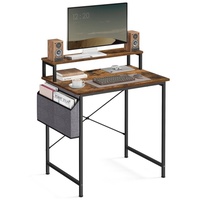 VASAGLE Schreibtisch Computertisch, mit Monitorständer, Aufbewahrungstasche, Homeoffice, vintage braun 80 cm x 90 cm x 55 cm