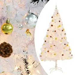vidaXL Künstlicher Weihnachtsbaum mit Beleuchtung & Kugeln Weiß 210 cm