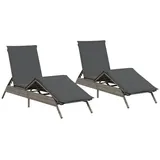 vidaXL Sonnenliegen mit Auflagen 2 Stk. Grau Poly Rattan