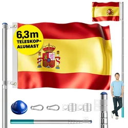 MONZANA® Fahnenmast Aluminium Teleskop 630cm Bodenhülse 60cm inkl. Flagge Flaggenmast Mast Flagge Alu